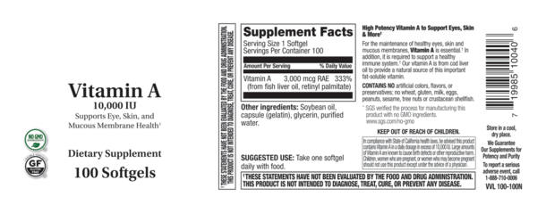 VITAMIN A 10,000 IU 100 SOFTGELS