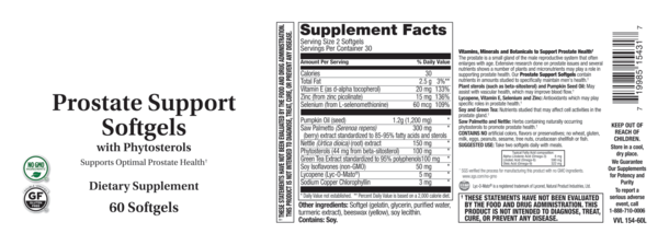 PROSTATE SUPPORT SOFTGELS 60 C