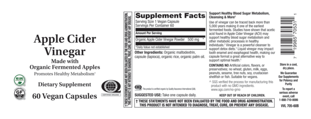 ORGANIC APPLE CIDER VINEGAR 60 C