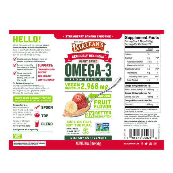 SERIOUSLY DELICIOUS PLANT BASED OMEGA-E VEGAN STRAWBERRY BANANA 16 OZ