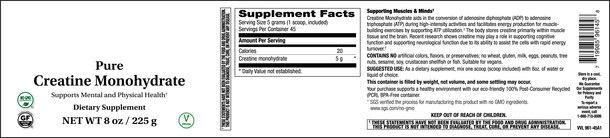 PURE CREATINE MONOHYDRATE 8 OZ