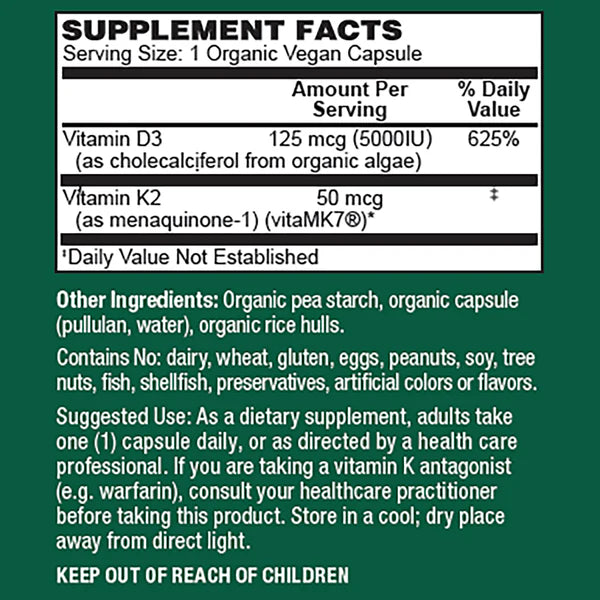 ORGANIC VITAMIN D3 K2 60 VC